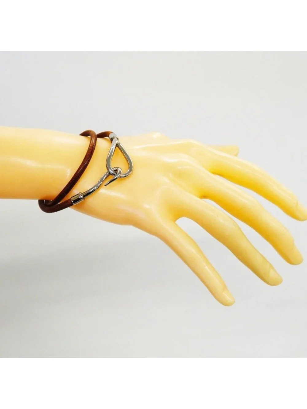 Hermes Bracelet Jumbo Hook Metal Leather Silver Brown